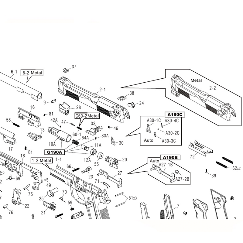 HFC Replacement Part for M92 HG-190 A190B G190-W25-G8 Gun 